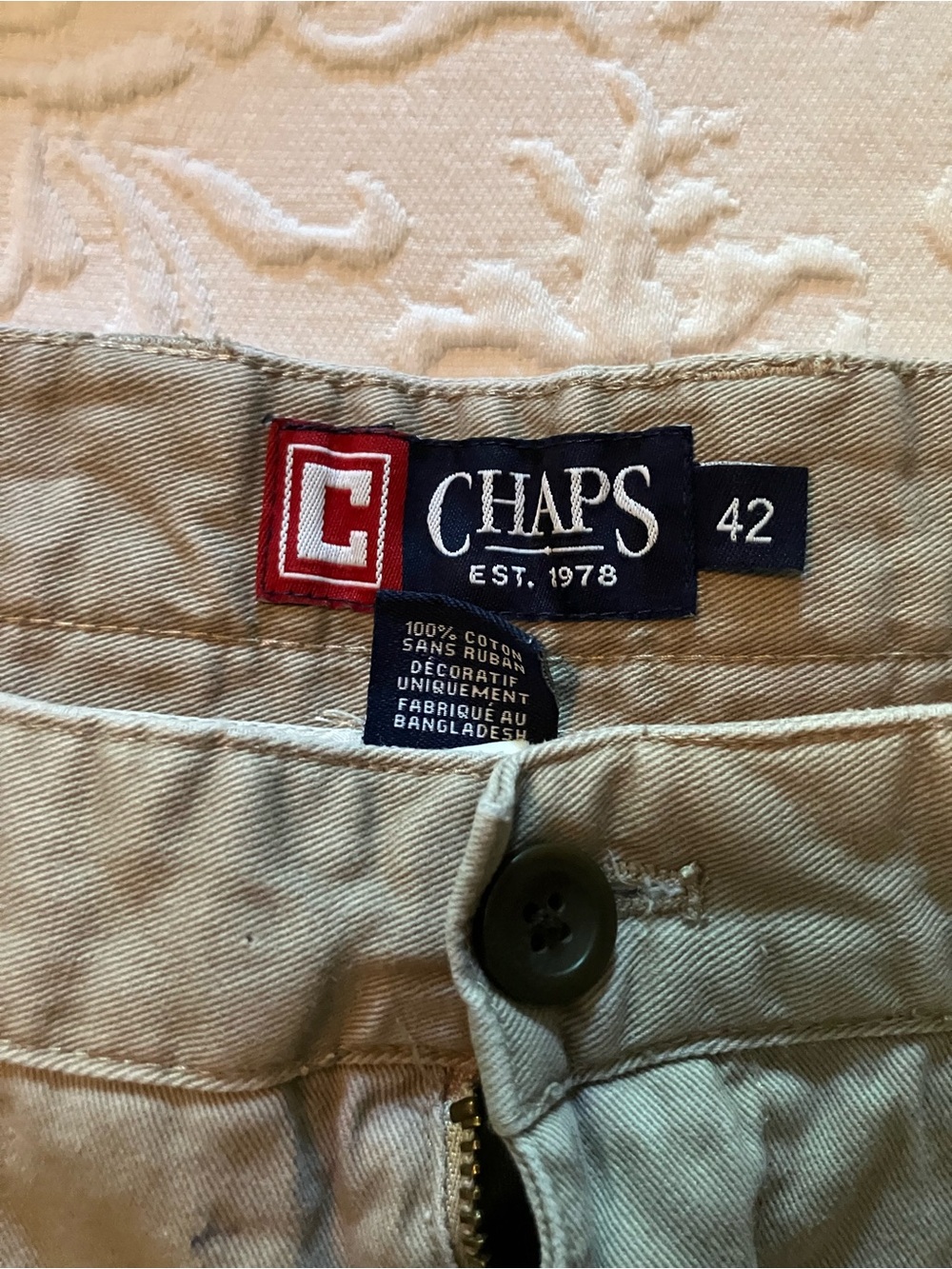 Chaps Tan Cotton Twill Pants with Logo Waist Tag
